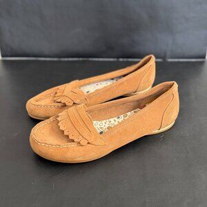 Predictions Tan Suede Moccasin Loafers – Fringe Detail, Size 6.5